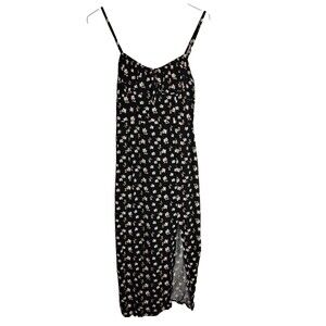 Aeropostale  Black Spaghetti Strap Side Slit Maxi Dress Floral XS  Extra Small